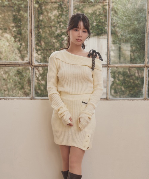 M DOLLY(エムドリー)の「*M DOLLY original* lace strap fresca knit set up/レースストラップフレスカセットアップ(セットアップ・レディース・グレー/アイボリー・FREE)」の7枚目の写真