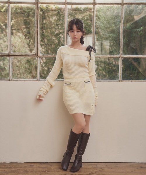 M DOLLY(エムドリー)の「*M DOLLY original* lace strap fresca knit set up/レースストラップフレスカセットアップ(セットアップ・レディース・グレー/アイボリー・FREE)」の8枚目の写真