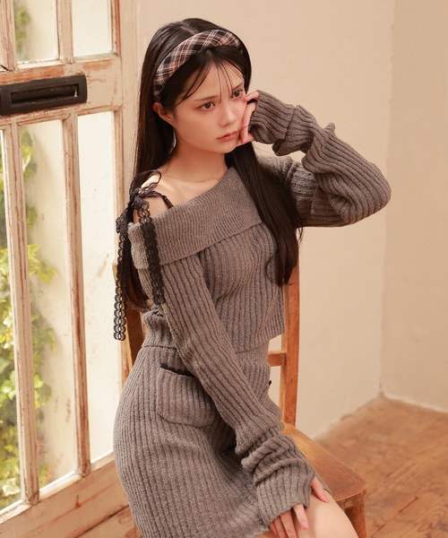 M DOLLY(エムドリー)の「*M DOLLY original* lace strap fresca knit set up/レースストラップフレスカセットアップ(セットアップ・レディース・グレー/アイボリー・FREE)」の10枚目の写真