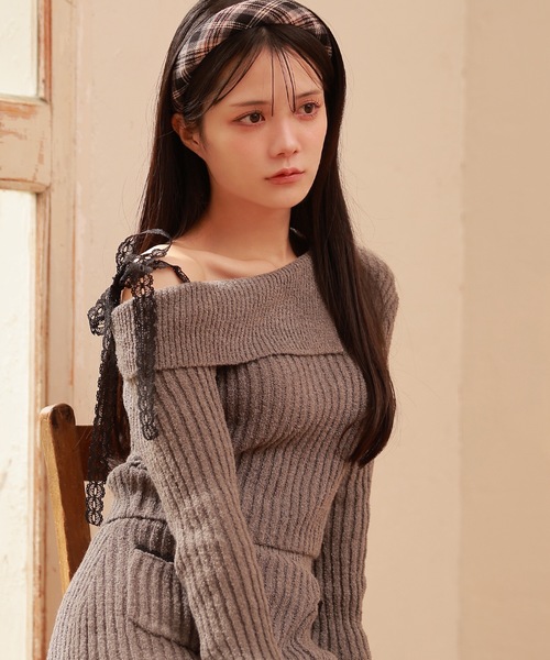 M DOLLY(エムドリー)の「*M DOLLY original* lace strap fresca knit set up/レースストラップフレスカセットアップ(セットアップ・レディース・グレー/アイボリー・FREE)」の12枚目の写真