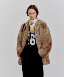 Mila Owen | マルチマテリアルノーカラーファーコート(ノーカラーコート)