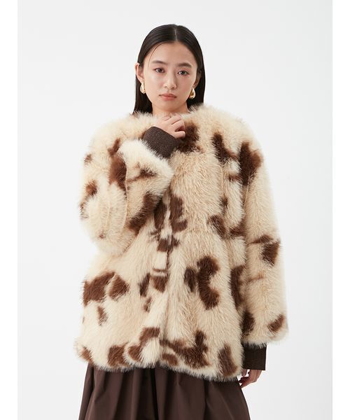 セール】マルチマテリアルノーカラーファーコート（ノーカラーコート