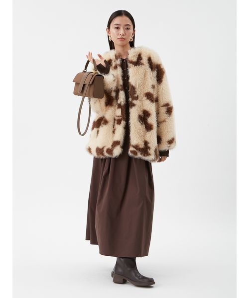 セール】マルチマテリアルノーカラーファーコート（ノーカラーコート