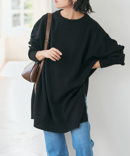 Spick & Span(スピックアンドスパン)の「2WAYロングスリットチュニックプルオーバー(ニット/セーター・レディース・ブラック/ブラウン系その他・FREE)」の1枚目の写真