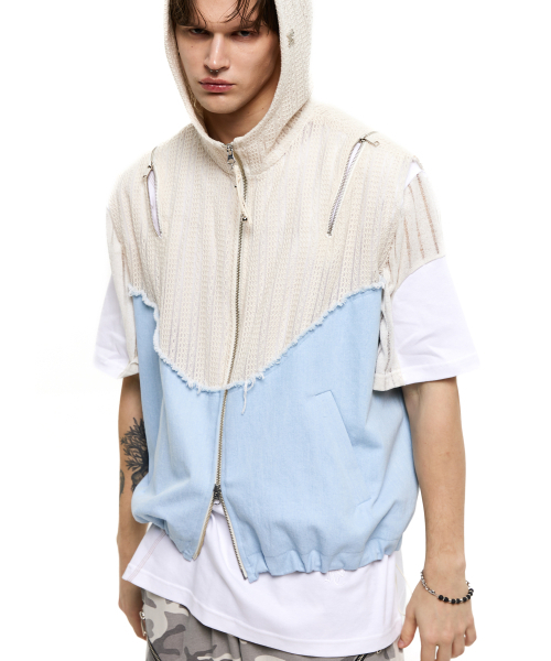 RSSC(アールエスエスシー)の「KNIT & DENIM HOOD ZIPUP VEST - IVORY/LIGHT DENIM(ベスト・レディース・その他・2/1)」の5枚目の写真