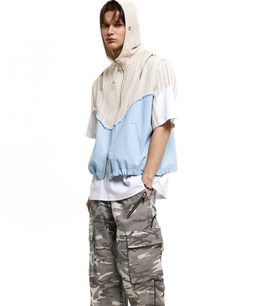 RSSC(アールエスエスシー)の「KNIT & DENIM HOOD ZIPUP VEST - IVORY/LIGHT DENIM(ベスト・レディース・その他・2/1)」の6枚目の写真