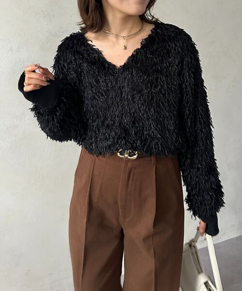 Thevon（ゼボン）の「フェザーVネックプルオーバー（ニット/セーター・レディース・アイボリー/ブラック/グレー・FREE）」の17枚目の写真