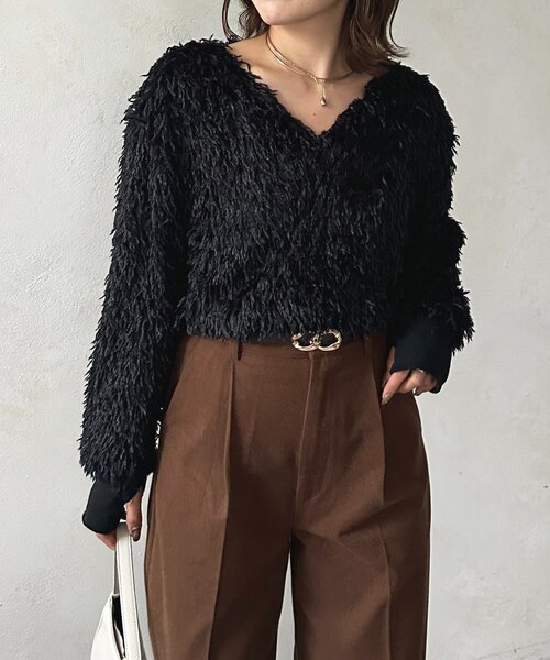 Thevon（ゼボン）の「フェザーVネックプルオーバー（ニット/セーター・レディース・アイボリー/ブラック/グレー・FREE）」の21枚目の写真