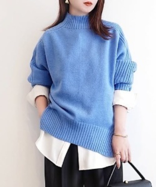 ikka(イッカ)の「【雑誌InRed1月号掲載】サイドスリットニットプルオーバー【親子コーデ】(ニット/セーター・レディース・チャコール/イエロー/ライトパープル/ベージュ/グリーン・M/L/S)」の4枚目の写真