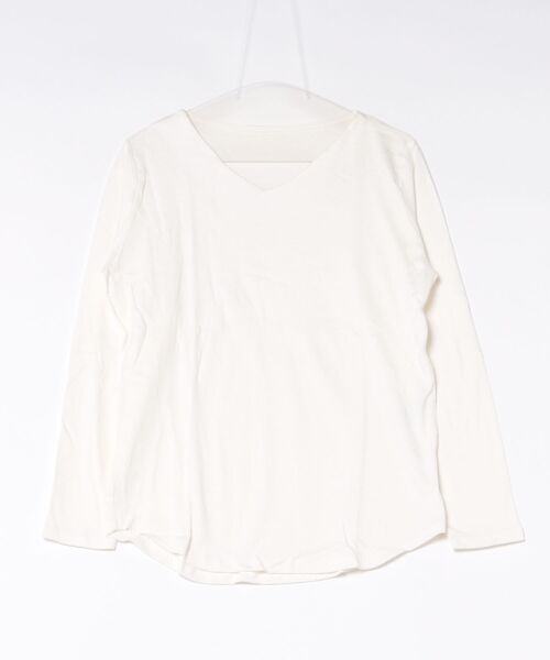 MARAI(マーライ)の「Vネックフライスカットソー 長袖(Tシャツ/カットソー・レディース・ネイビー/グレイッシュベージュ/ピンク/杢グレー/カーキ/チャコールグレー/ホワイト/ブラック/ライトグレー・4L/3L/LL/L/M)」の2枚目の写真