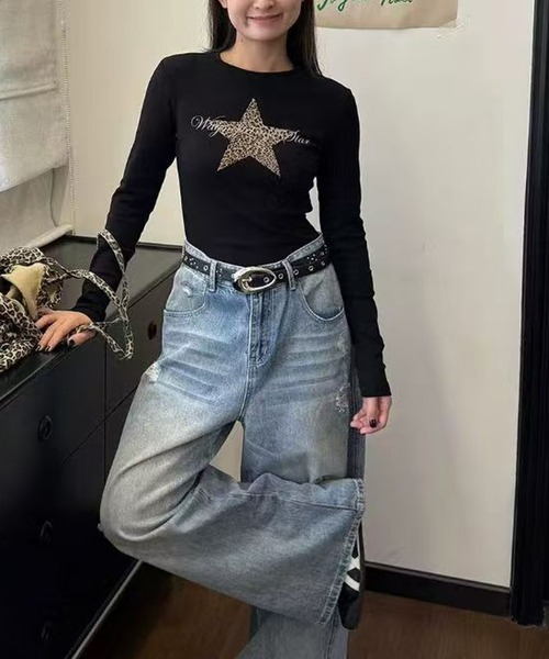 MEMECLE（メメクル）の「【MEMECLE/メメクル】スターレオパード　Y2KロンT 　カットソー（Tシャツ/カットソー・レディース・ホワイト/グレー/ブラック・FREE）」の15枚目の写真