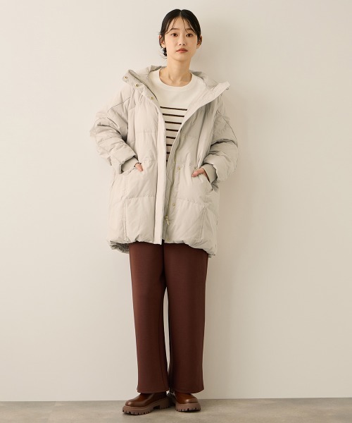 セール】ストレッチフードピュアダウンミドルコート（ダウンジャケット