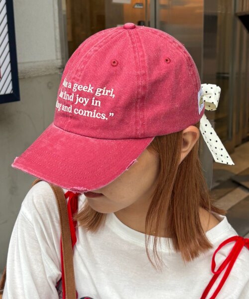 HELLO.SANFRANCISCO（ハローサンフランシスコ）の「★【HELLO.SANFRANCISCO/ハローサンフランシスコ】メッセージロゴ刺繍リボンキャップ（ハット・レディース・ブルー/ピンク/レッド/アイボリー・ONE SIZE）」の18枚目の写真