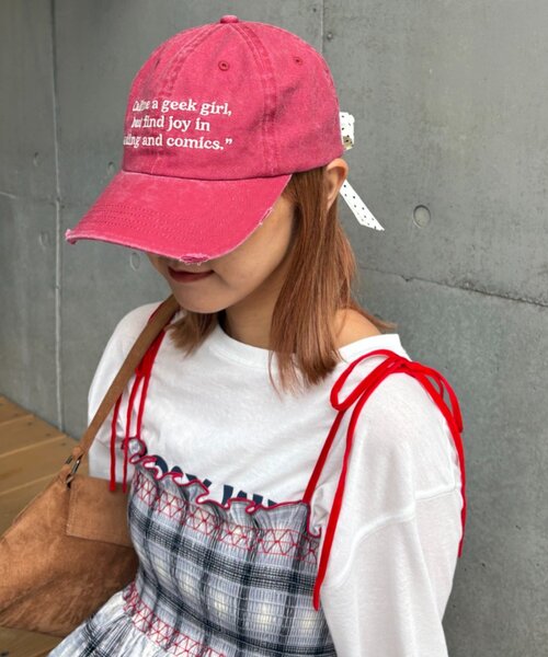 HELLO.SANFRANCISCO（ハローサンフランシスコ）の「★【HELLO.SANFRANCISCO/ハローサンフランシスコ】メッセージロゴ刺繍リボンキャップ（ハット・レディース・ブルー/ピンク/レッド/アイボリー・ONE SIZE）」の19枚目の写真