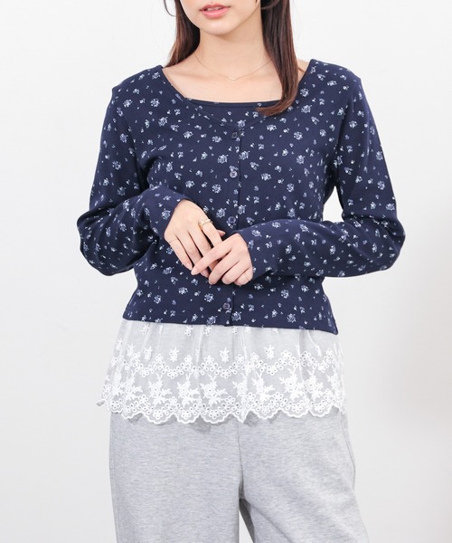 Honeys（ハニーズ）の「裾レースキャミ付カーデ（カーディガン/ボレロ・レディース・ホワイト系その他/杢グレー/ネイビー系/アイボリー系・S/M/L）」の4枚目の写真