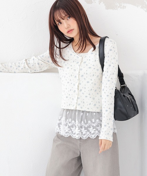 Honeys（ハニーズ）の「裾レースキャミ付カーデ（カーディガン/ボレロ・レディース・ホワイト系その他/杢グレー/ネイビー系/アイボリー系・S/M/L）」の2枚目の写真