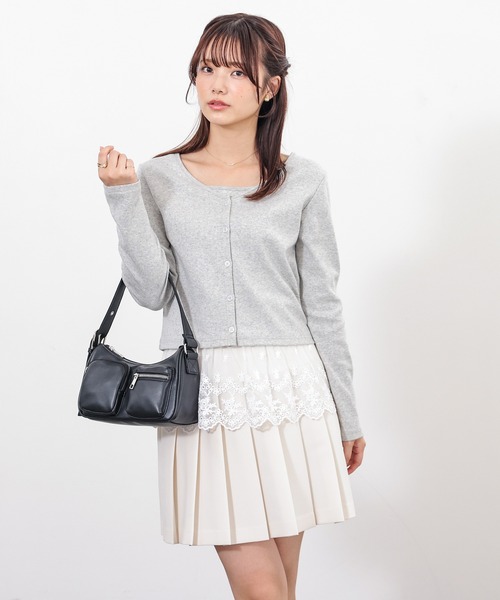 Honeys（ハニーズ）の「裾レースキャミ付カーデ（カーディガン/ボレロ・レディース・ホワイト系その他/杢グレー/ネイビー系/アイボリー系・S/M/L）」の6枚目の写真