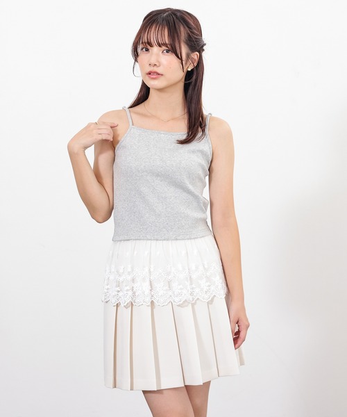 Honeys（ハニーズ）の「裾レースキャミ付カーデ（カーディガン/ボレロ・レディース・ホワイト系その他/杢グレー/ネイビー系/アイボリー系・S/M/L）」の7枚目の写真