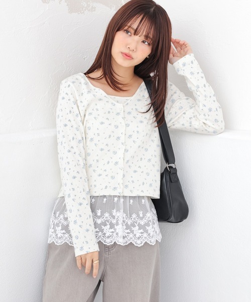 Honeys（ハニーズ）の「裾レースキャミ付カーデ（カーディガン/ボレロ・レディース・ホワイト系その他/杢グレー/ネイビー系/アイボリー系・S/M/L）」の9枚目の写真