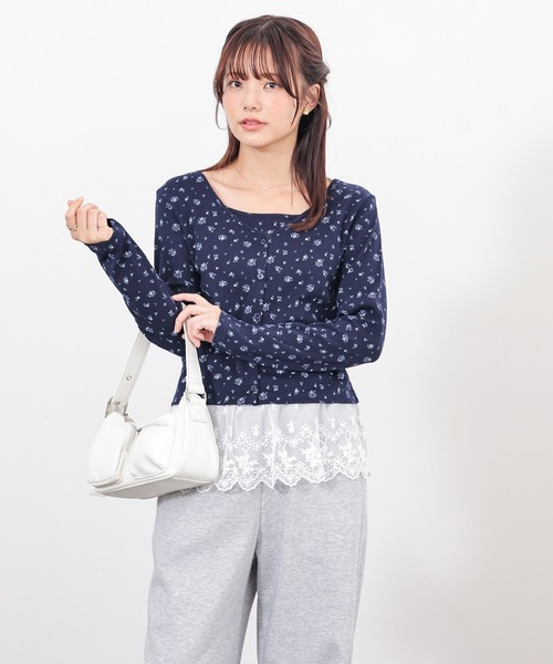 Honeys（ハニーズ）の「裾レースキャミ付カーデ（カーディガン/ボレロ・レディース・ホワイト系その他/杢グレー/ネイビー系/アイボリー系・S/M/L）」の12枚目の写真