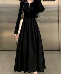 ハイウエストハーフジップワンピース
