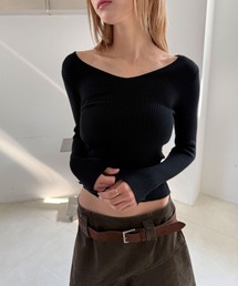 ベーシック リブ Vネック ニット トップス