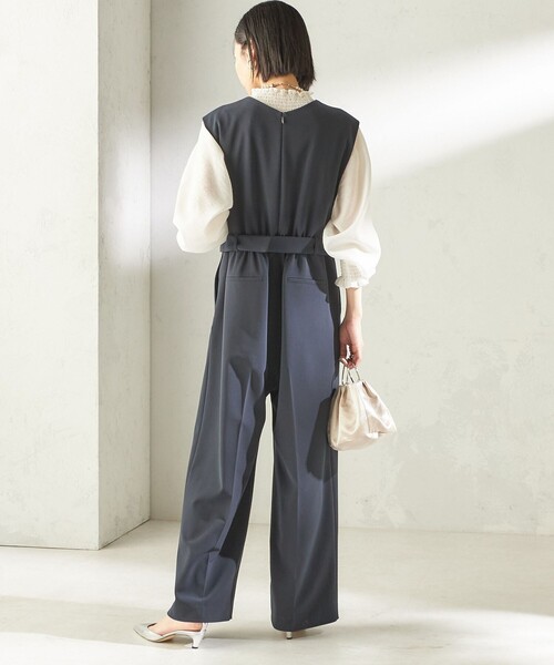 タグ付き　オールインワン 手洗い可能〉ダブル クロス Vネック ベルト付 オールインワン