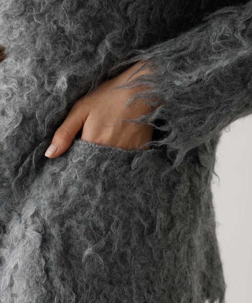 abahouse mavie（アバハウスマヴィ）の「【スタッフ人気No1】シャギー起毛カーディガン/ニット/冬服/春アウター/軽量/ガーリー/ふわふわ（カーディガン/ボレロ・レディース・グレー/ベージュ/ピンク・フリー）」の6枚目の写真