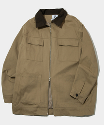 PLACESTUDIOMAN（プレイススタジオメンズ）の「マルチポケットボタンクローズカラー配色ワークトラッカーカットジャケット[ベージュ]（デニムジャケット）」