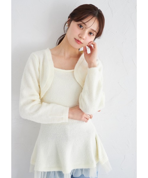 tocco closet(トッコ クローゼット)の「ボレロ×パールストラップワンピースのラメシャギーニットアンサンブル(アンサンブル・レディース・ピンク/オフホワイト・M)」の1枚目の写真
