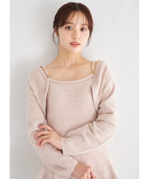 tocco closet(トッコ クローゼット)の「ボレロ×パールストラップワンピースのラメシャギーニットアンサンブル(アンサンブル・レディース・ピンク/オフホワイト・M)」の2枚目の写真