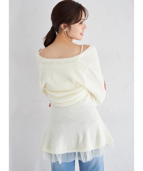 tocco closet(トッコ クローゼット)の「ボレロ×パールストラップワンピースのラメシャギーニットアンサンブル(アンサンブル・レディース・ピンク/オフホワイト・M)」の8枚目の写真