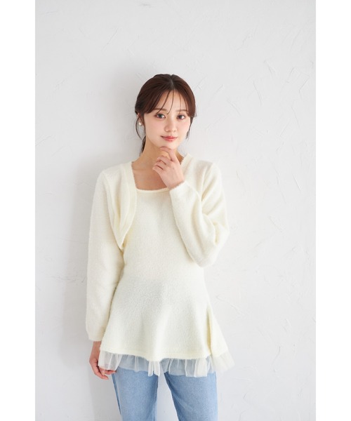 tocco closet(トッコ クローゼット)の「ボレロ×パールストラップワンピースのラメシャギーニットアンサンブル(アンサンブル・レディース・ピンク/オフホワイト・M)」の5枚目の写真