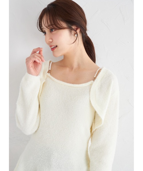 tocco closet(トッコ クローゼット)の「ボレロ×パールストラップワンピースのラメシャギーニットアンサンブル(アンサンブル・レディース・ピンク/オフホワイト・M)」の6枚目の写真