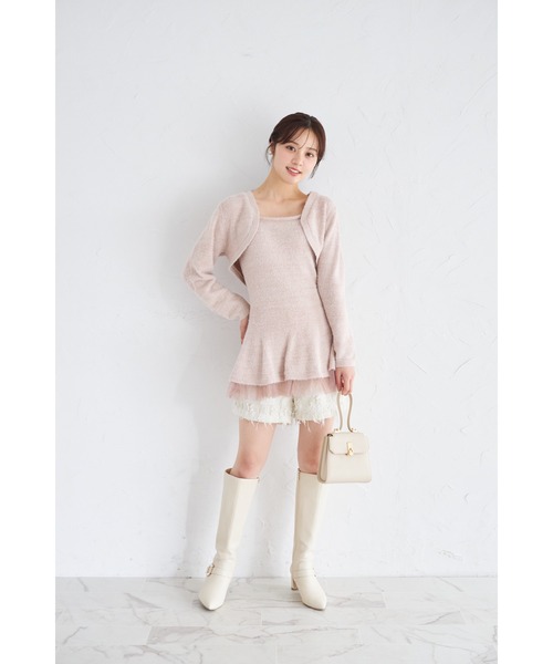 tocco closet(トッコ クローゼット)の「ボレロ×パールストラップワンピースのラメシャギーニットアンサンブル(アンサンブル・レディース・ピンク/オフホワイト・M)」の9枚目の写真