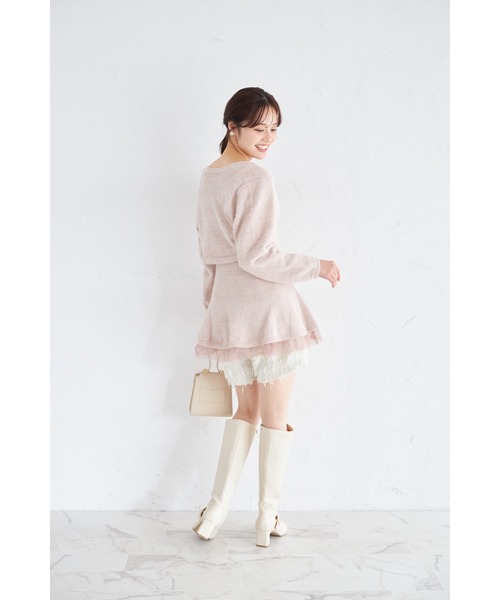tocco closet(トッコ クローゼット)の「ボレロ×パールストラップワンピースのラメシャギーニットアンサンブル(アンサンブル・レディース・ピンク/オフホワイト・M)」の10枚目の写真
