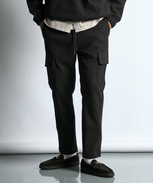 セール】WOOL LIKE PONTE SLIM CARGO PANTS：ポンチ素材 ウールライク