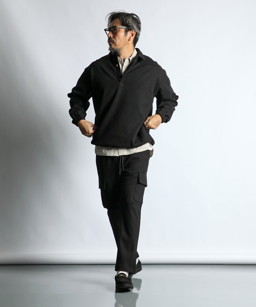 The DUFFER of ST.GEORGE（ザダファーオブセントジョージ）の「WOOL LIKE PONTE SLIM CARGO PANTS：ポンチ素材 ウールライク スリム カーゴパンツ（カーゴパンツ・メンズ・チャコールグレー/ブラック・SMALL/MEDIUM/LARGE/X-LARGE）」の4枚目の写真