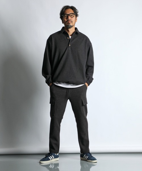 The DUFFER of ST.GEORGE（ザダファーオブセントジョージ）の「WOOL LIKE PONTE SLIM CARGO PANTS：ポンチ素材 ウールライク スリム カーゴパンツ（カーゴパンツ・メンズ・チャコールグレー/ブラック・SMALL/MEDIUM/LARGE/X-LARGE）」の6枚目の写真