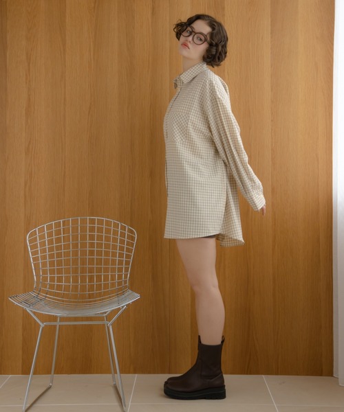 REMOON（リムーン）の「チェックオーバーサイズシャツ（シャツ/ブラウス・レディース・グリーン/ブラウン/ブルー・FREE）」の5枚目の写真