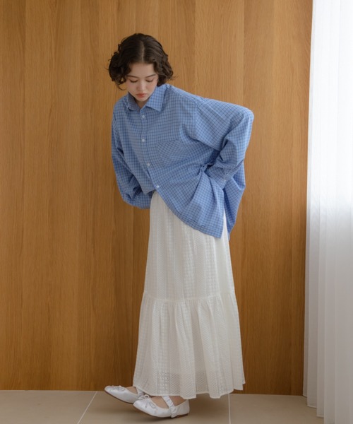 REMOON（リムーン）の「チェックオーバーサイズシャツ（シャツ/ブラウス・レディース・グリーン/ブラウン/ブルー・FREE）」の7枚目の写真