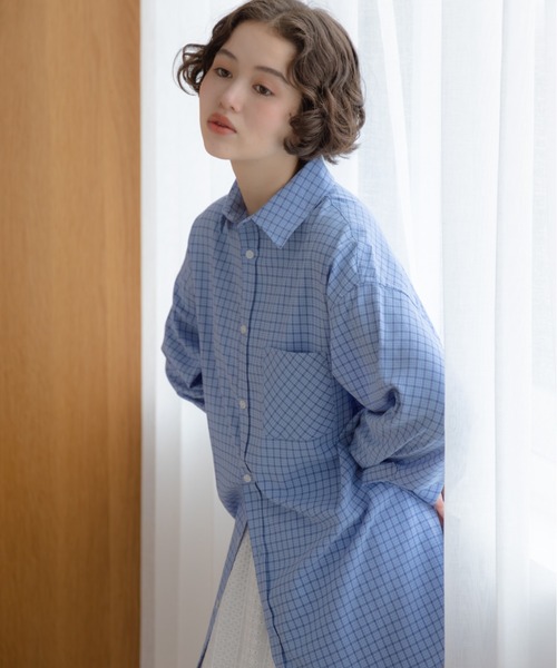 REMOON(リムーン)の「チェックオーバーサイズシャツ(シャツ/ブラウス・レディース・グリーン/ブラウン/ブルー・FREE)」の17枚目の写真