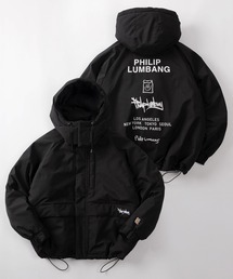 SlashDate（スラッシュデイト）の「【75】【Philip Lumbang/フィリップ・ランバン】2WAY ロゴアートデザイン 中綿 フードジャケット/ワンポイント刺繍/ドローコード/防風/2025AW新ブランド（ダウンジャケット/コート）」