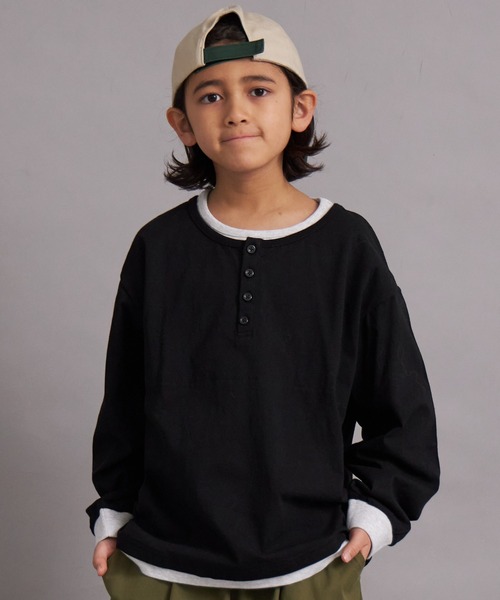 綿100%】レイヤード風ヘンリーネックロンT【PAIRMANON STREET】（T