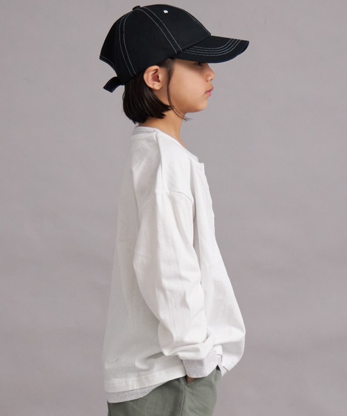 PAIRMANON STREET（ペアマノンストリート）の「【綿100%】レイヤード風ヘンリーネックロンT【PAIRMANON STREET】（Tシャツ/カットソー・キッズ・グリーン/イエロー/ブラック/オフホワイト・100/110/120/130/140/150/160/90）」の6枚目の写真