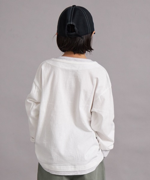 PAIRMANON STREET（ペアマノンストリート）の「【綿100%】レイヤード風ヘンリーネックロンT【PAIRMANON STREET】（Tシャツ/カットソー・キッズ・グリーン/イエロー/ブラック/オフホワイト・100/110/120/130/140/150/160/90）」の7枚目の写真