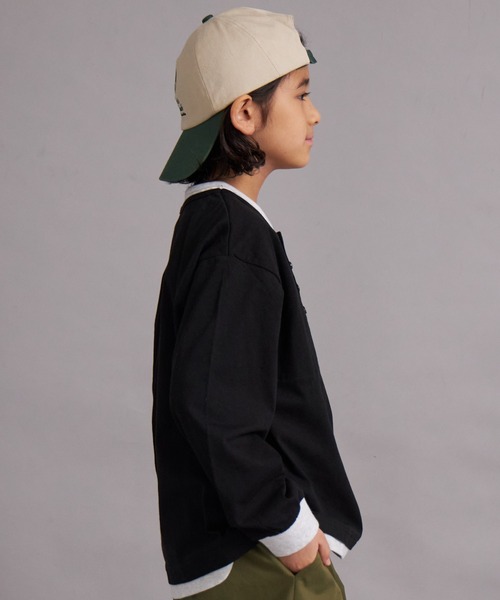 PAIRMANON STREET（ペアマノンストリート）の「【綿100%】レイヤード風ヘンリーネックロンT【PAIRMANON STREET】（Tシャツ/カットソー・キッズ・グリーン/イエロー/ブラック/オフホワイト・100/110/120/130/140/150/160/90）」の9枚目の写真