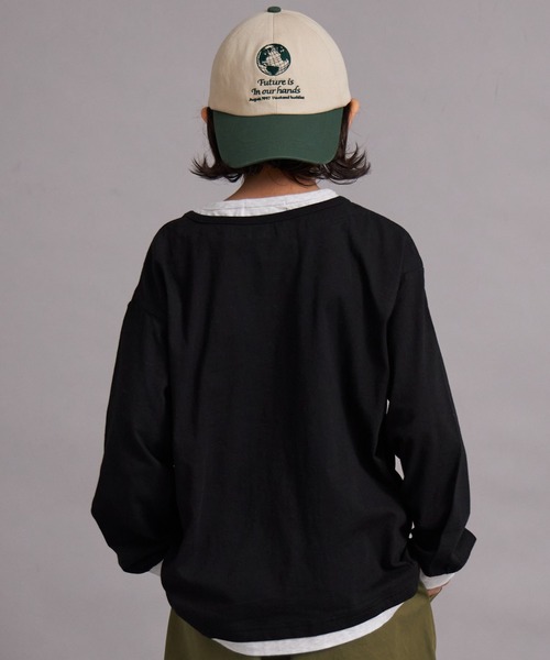 PAIRMANON STREET（ペアマノンストリート）の「【綿100%】レイヤード風ヘンリーネックロンT【PAIRMANON STREET】（Tシャツ/カットソー・キッズ・グリーン/イエロー/ブラック/オフホワイト・100/110/120/130/140/150/160/90）」の10枚目の写真