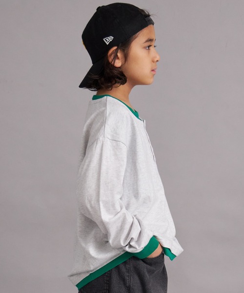 PAIRMANON STREET（ペアマノンストリート）の「【綿100%】レイヤード風ヘンリーネックロンT【PAIRMANON STREET】（Tシャツ/カットソー・キッズ・グリーン/イエロー/ブラック/オフホワイト・100/110/120/130/140/150/160/90）」の12枚目の写真