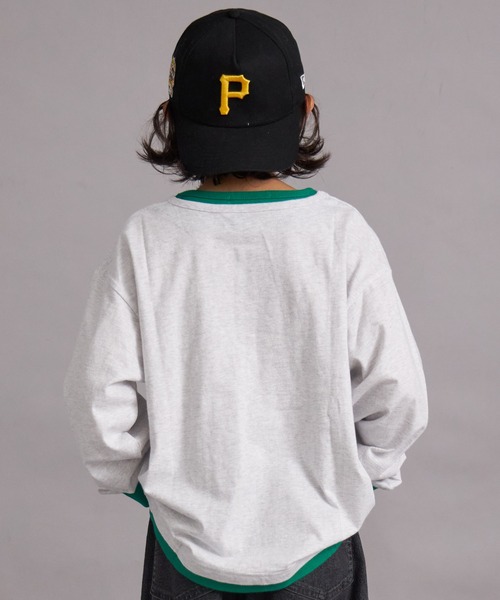 PAIRMANON STREET（ペアマノンストリート）の「【綿100%】レイヤード風ヘンリーネックロンT【PAIRMANON STREET】（Tシャツ/カットソー・キッズ・グリーン/イエロー/ブラック/オフホワイト・100/110/120/130/140/150/160/90）」の13枚目の写真